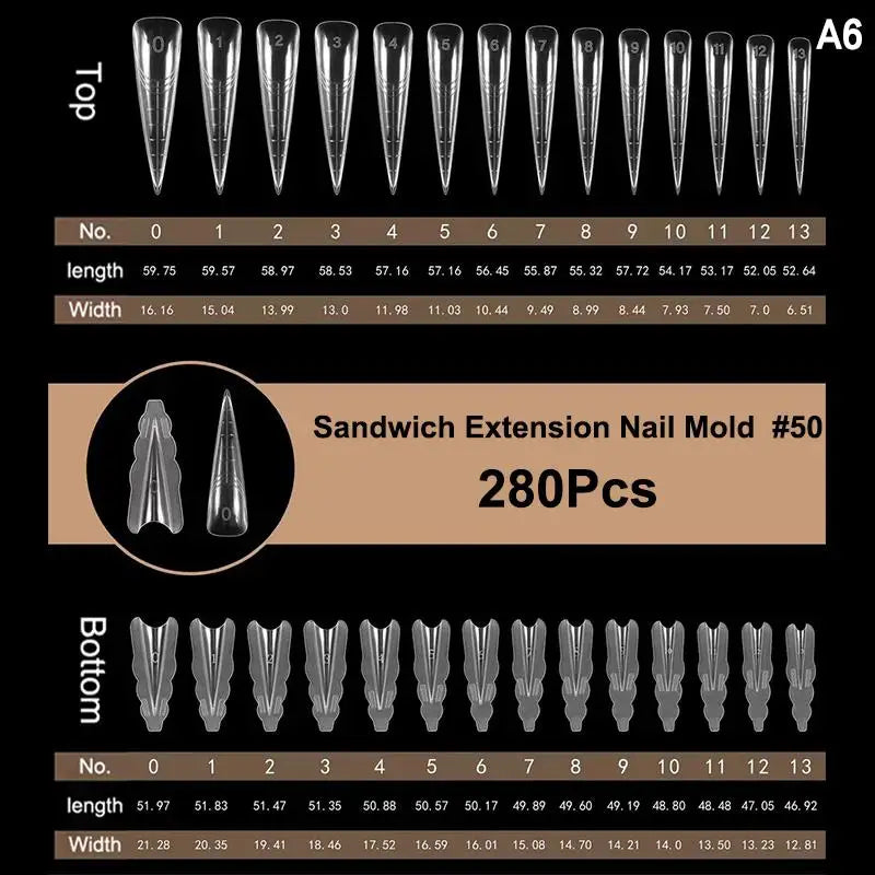 140/280Pcs Dual Nail Forms Full Cover Long Pointed Extension Tips