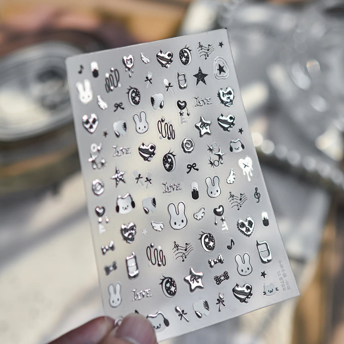 Rabbit Nail Art Stickers – Black White Silver DIY Decals