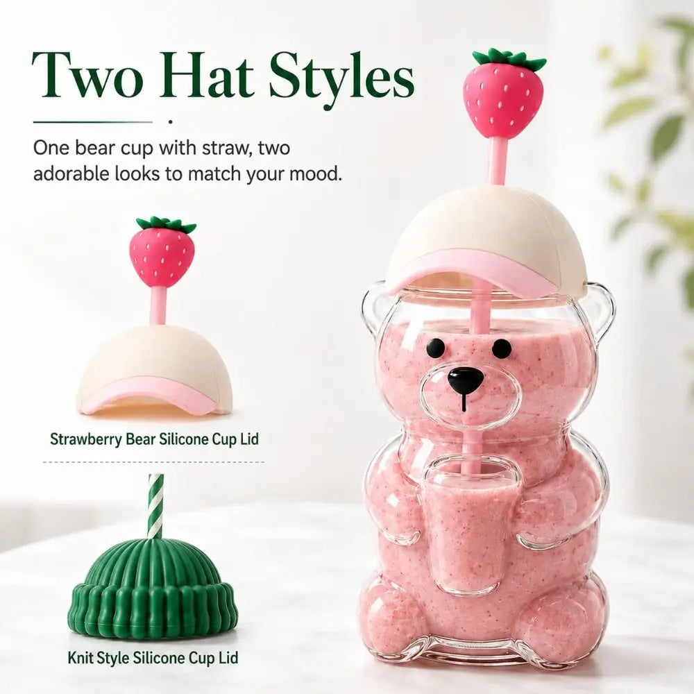 Cute Bear Straw Cup with Lid – 500ml Transparent Tumbler