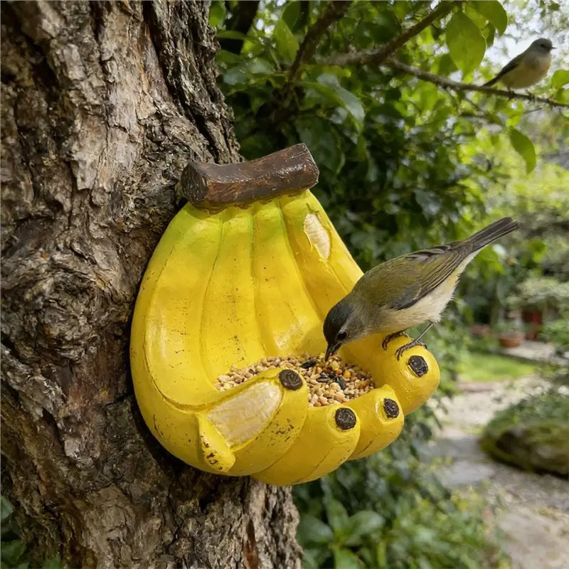 Banana Shaped Hanging Bird Feeder – Open Tray Garden Decor