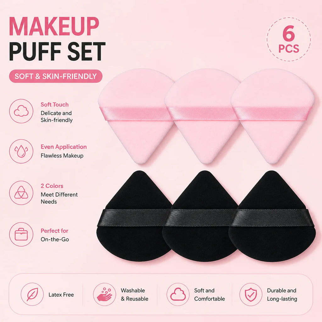 Triangle Powder Puff Set – Reusable Makeup Sponges 3/5 Pc