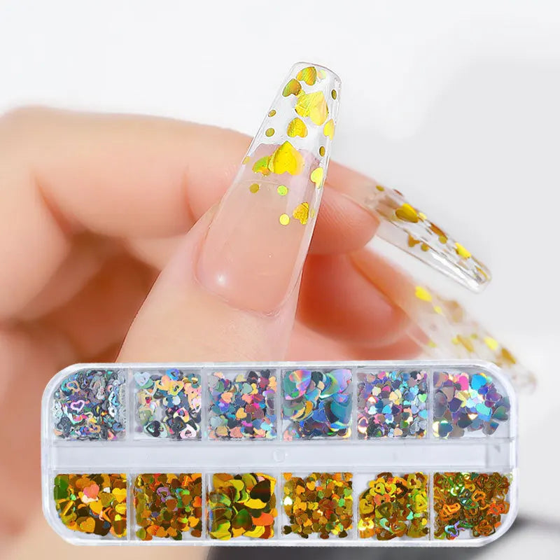 12-Grid Holographic Glitter Nail Art Sequins & Flakes Set
