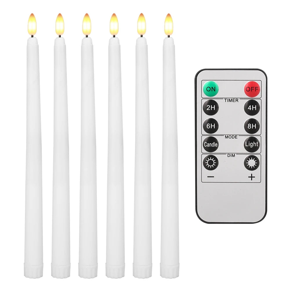 6 Flameless LED Taper Candles with 10-Key Remote | Battery