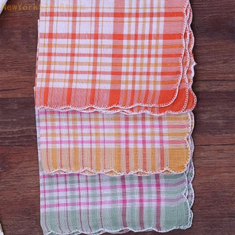 Women's Cotton Handkerchiefs – Check Print & Scalloped Trim Set