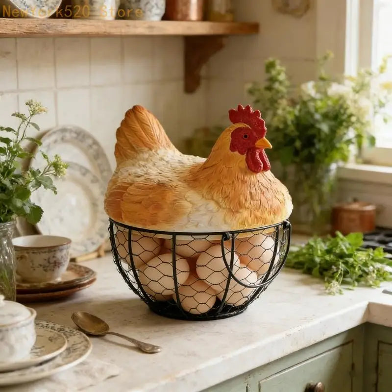 Hen-Shaped Resin Egg & Kitchen Storage Basket with Lid