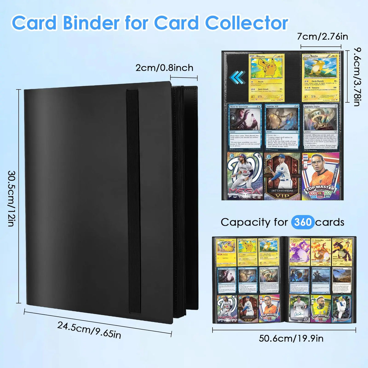 360-Card Trading Card Binder 9-Pocket Side-Loading Album Book