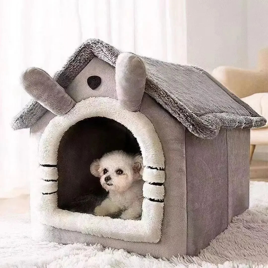 Indoor Soft Pet Tent House – Warm Dog & Cat Bed, Washable Cushion
