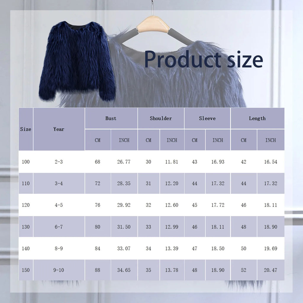 Girls Faux-Fur Winter Coat Korean Style Thick Jacket Ages 2–10