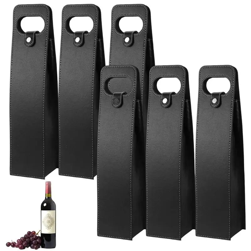 6-Pack PU Leather Wine Gift Bags – Single Bottle Carriers
