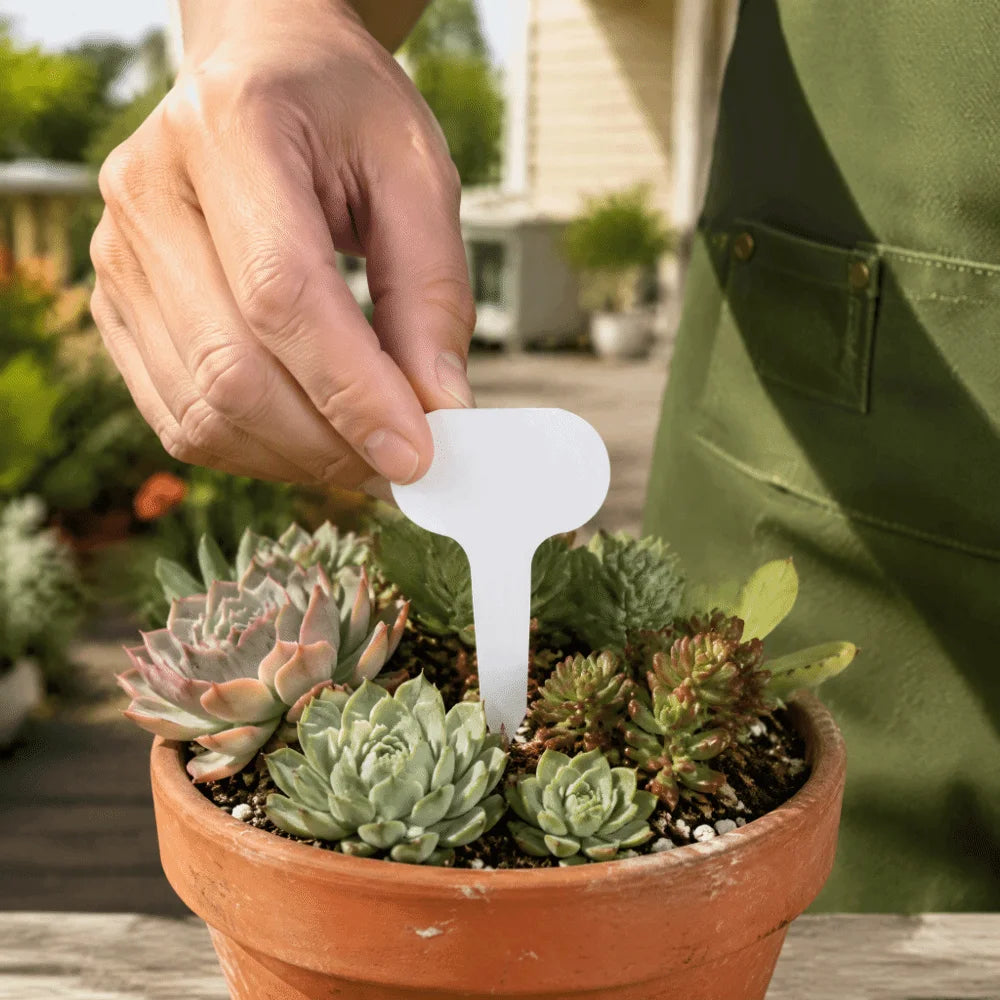 100-Pack White T-Shape Plastic Plant Labels 5x7cm Waterproof