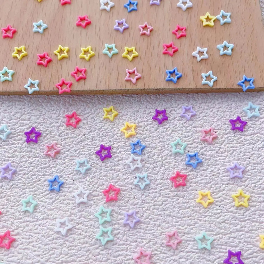 50Pcs 3D Star & Heart Nail Charms – Matte Flatback Resin Art