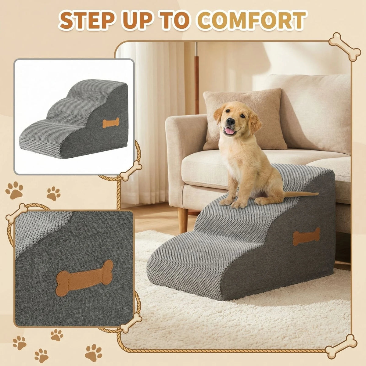 Grey Non-Slip Pet Stair Tread Pads 40x40x30cm Dogs & Cats