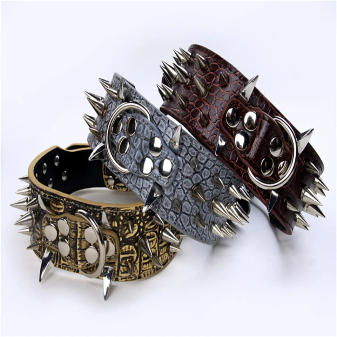 Spiked Studded Leather Dog Cat Collar – Adjustable Pet Necklace