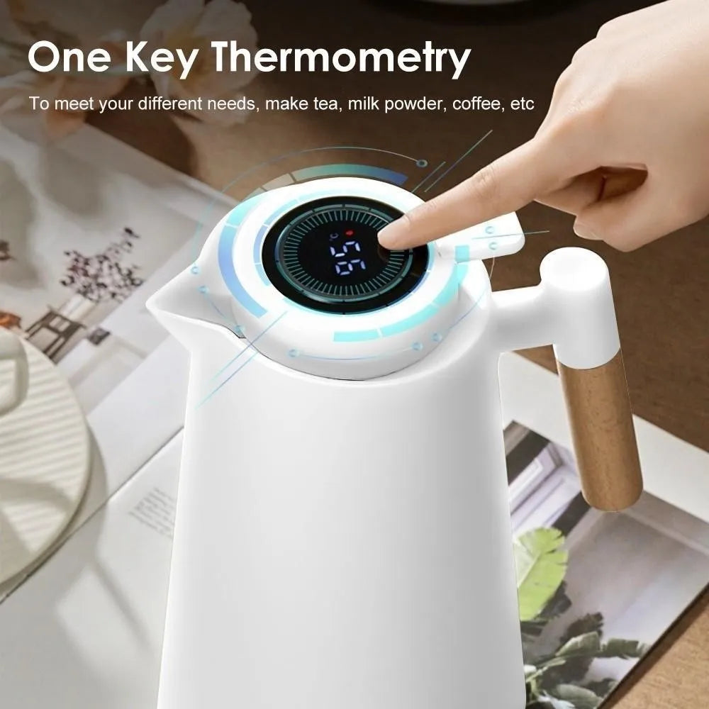 1L Smart Temp Display Vacuum Thermal Flask – Glass Liner & Wood Handle