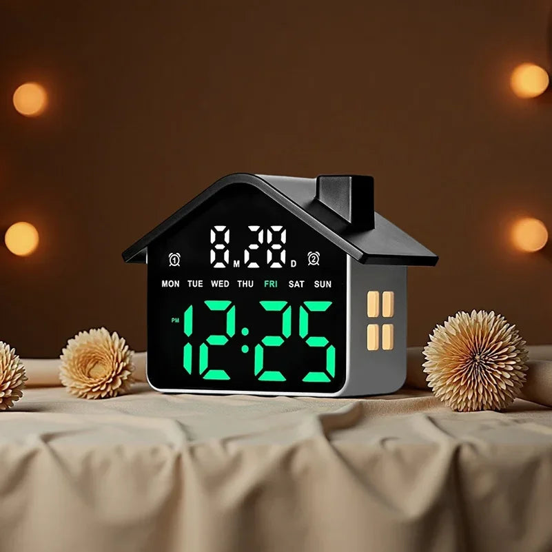 LED House Shaped Digital Alarm Clock with Night Light