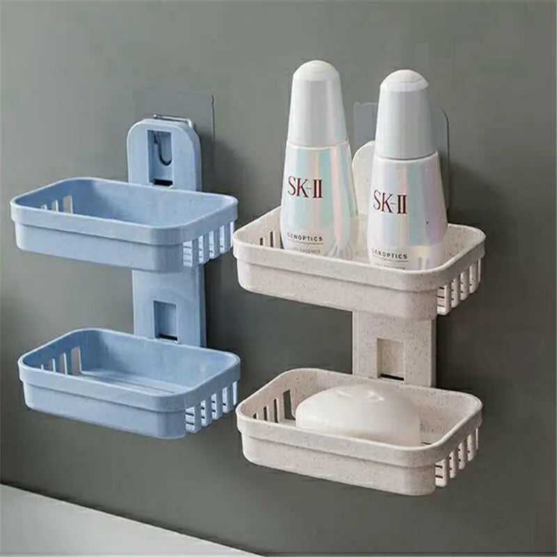 Wall Mount Double Layer Soap Dish with Drainage | Bathroom Organizer