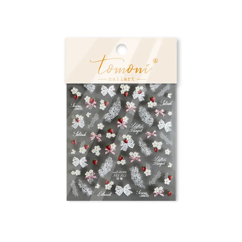 Ballet Nail Stickers – Lace Bow & Strawberry DIY Nail Decals