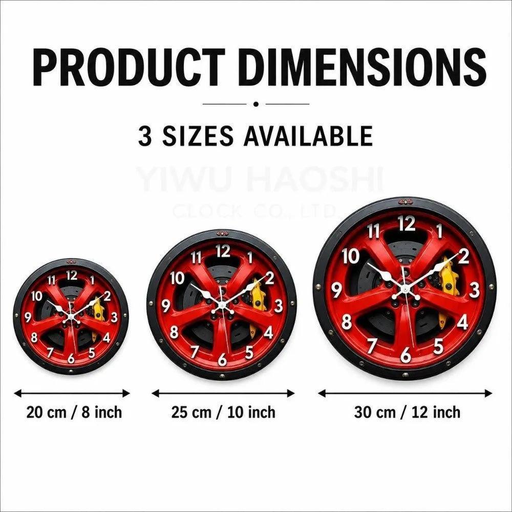 2D Flat Motorcycle Wheel Hub Wall Clock – Silent Quartz 20–30cm