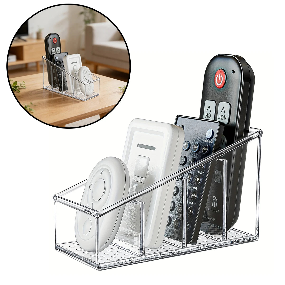Clear 4-Compartment Remote Holder & Desk Organizer