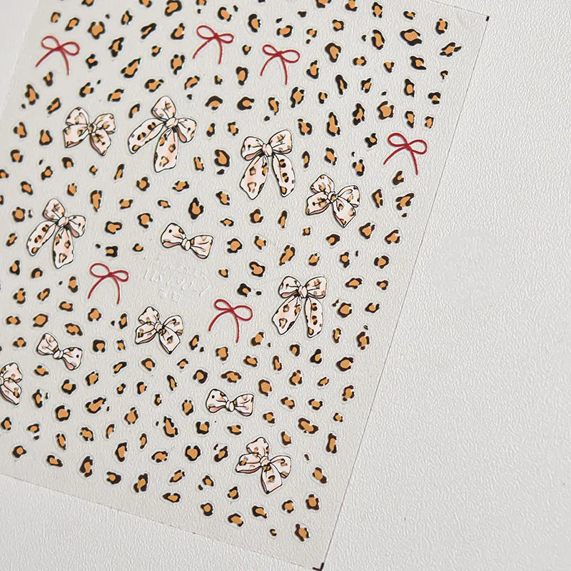Retro 3D Animal Print Nail Stickers – Gold Leopard & Cow Decals