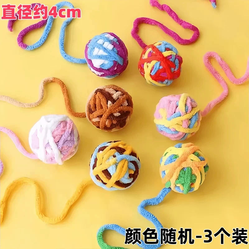 Colorful Yarn Cat Toy Ball with Bell & Long Tail | Interactive