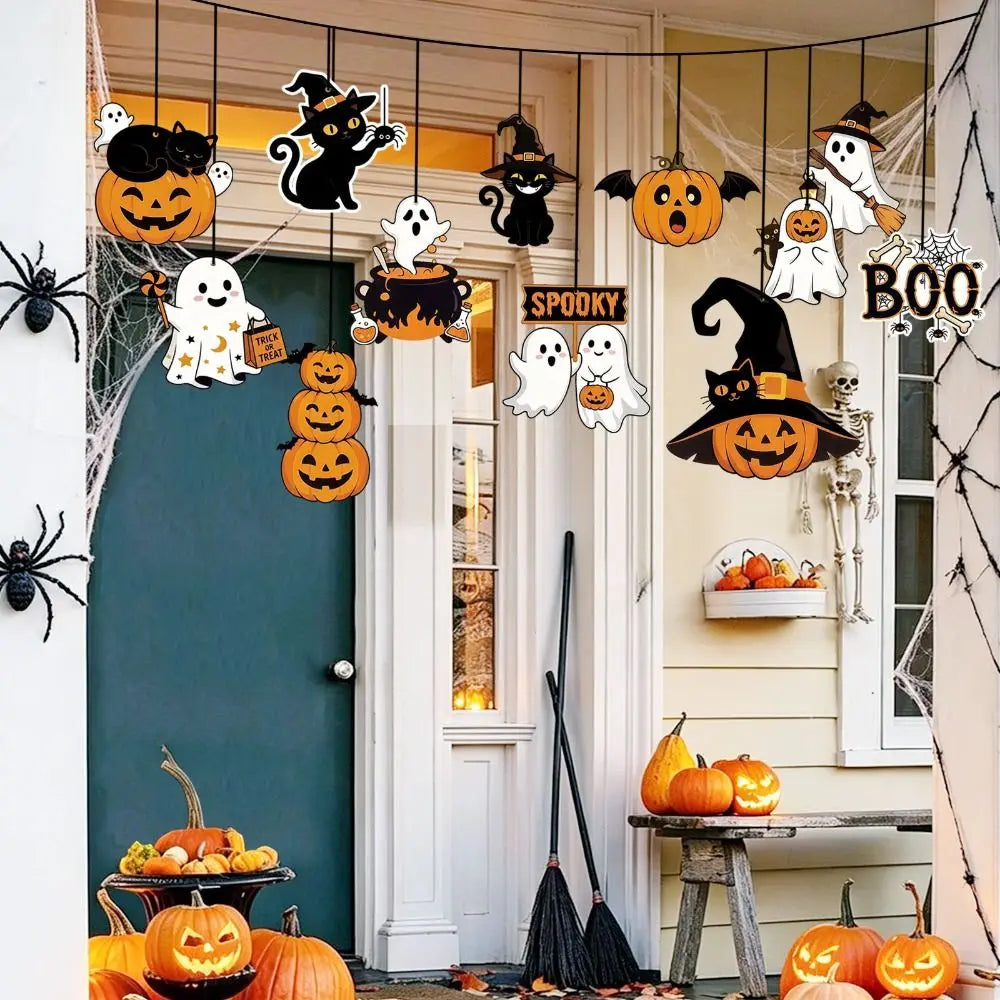 12-Pack White Hanging Paper Ghost Ornaments – Halloween Decor