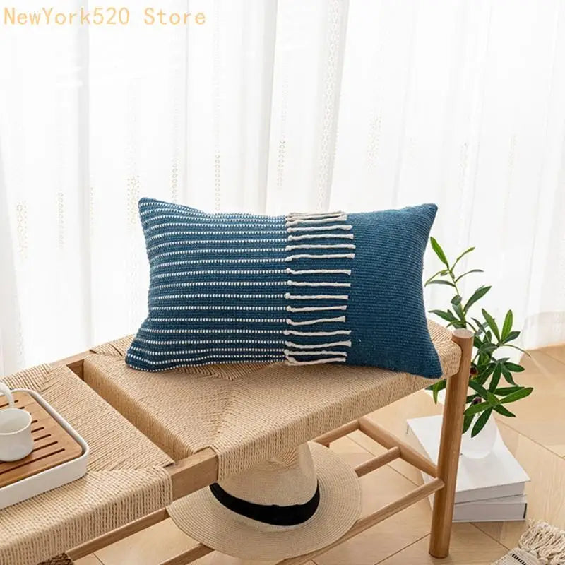 Boho Morocco Tufted Pillow Cover Woven Knit Fringe Tassel