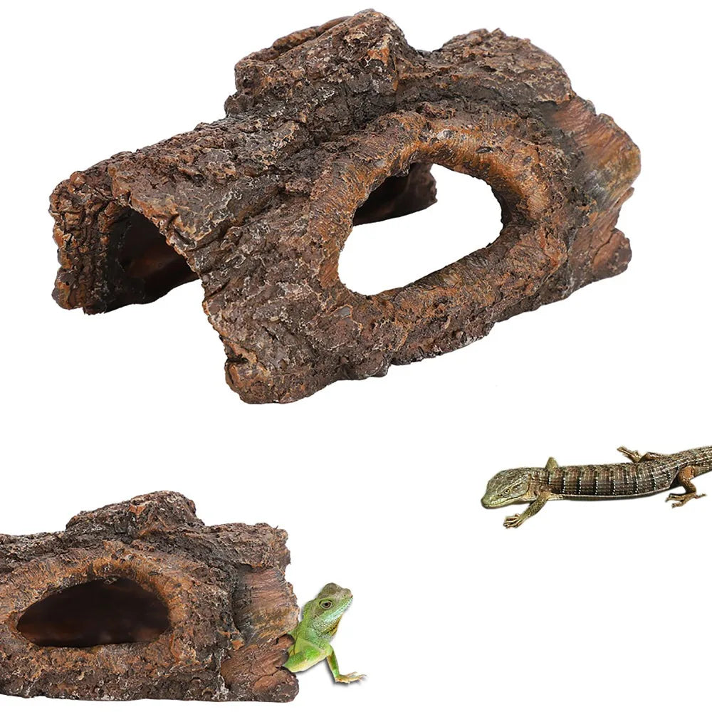 Resin Reptile Hide Cave Tree Bark Terrarium Hideout Decor
