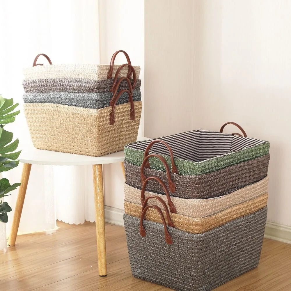 Foldable Straw Storage Box with Handles – Large Clothes Organizer