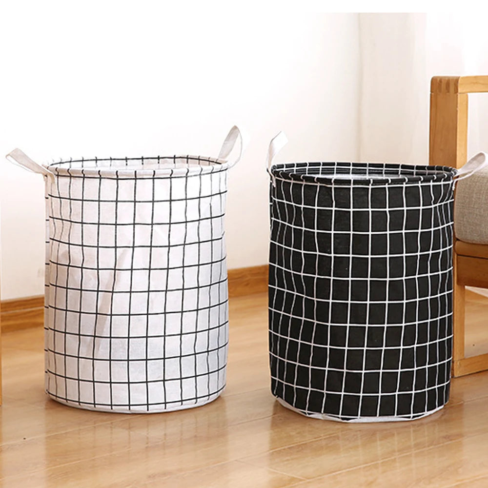 Foldable Plaid Laundry Hamper Basket with Handles – Large