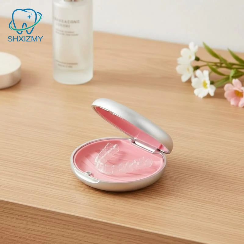 Portable Dental Retainer Case with Mirror & Vent Holes