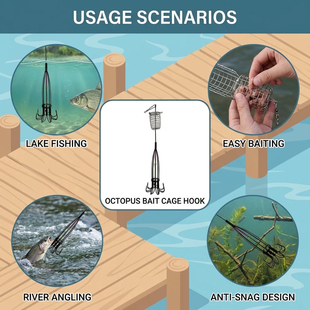 Octopus Fishing Hooks with Bait Cage – Snag-Proof Anchor