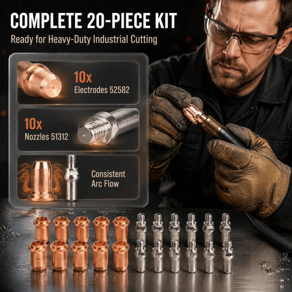 PT60 Plasma Electrode & Nozzle Tip Kit 20Pc 30A–60A