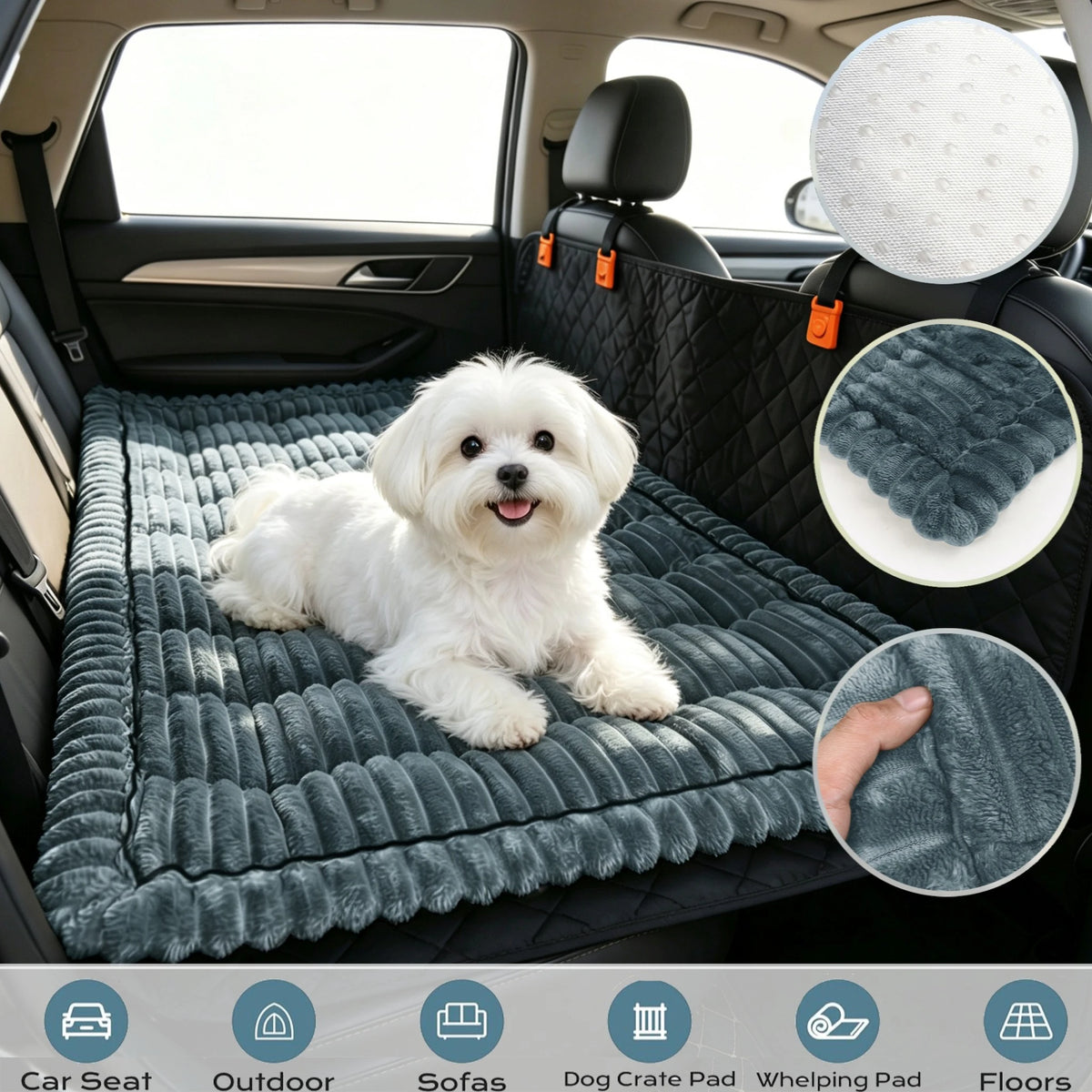 Backseat Dog Car Seat Cover – Soft Washable Travel Pet Mat