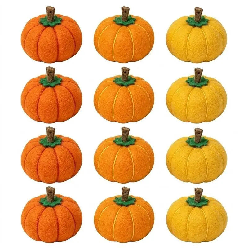 12-Pack Wool Felt Mini Pumpkins – Fall & Thanksgiving Décor