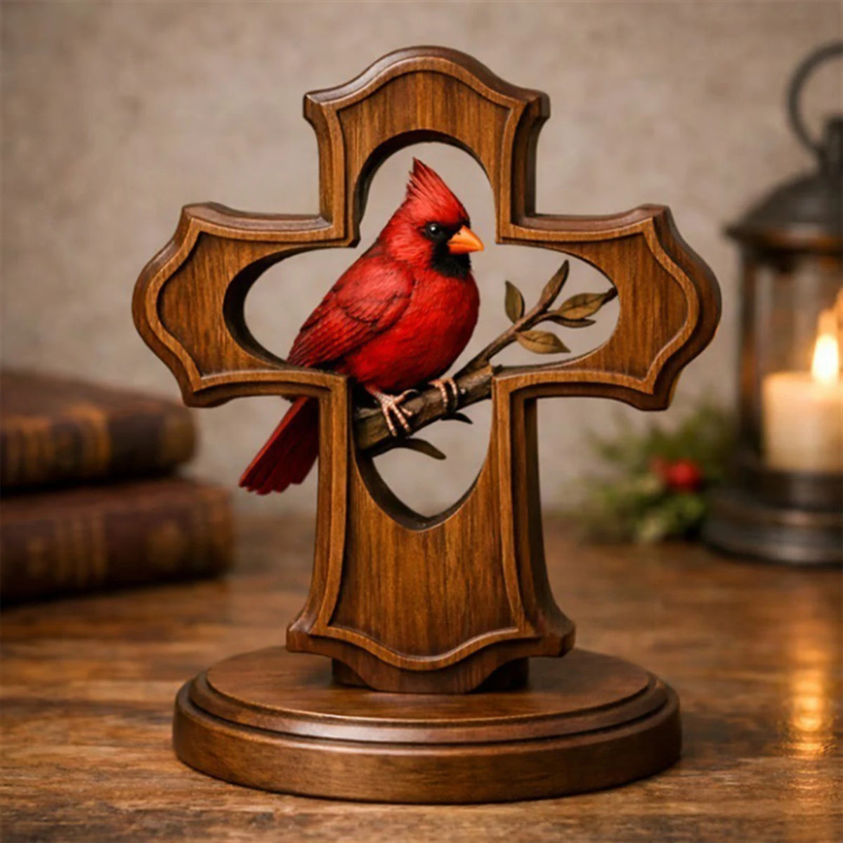 Vintage Red Cardinal Bird Desktop Ornament | Decorative Sculpture