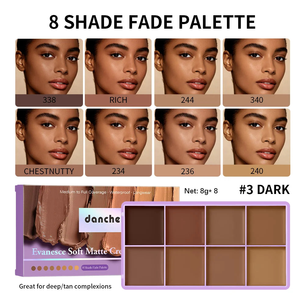 8-Shade Matte Cream Concealer Palette – Full Coverage Makeup