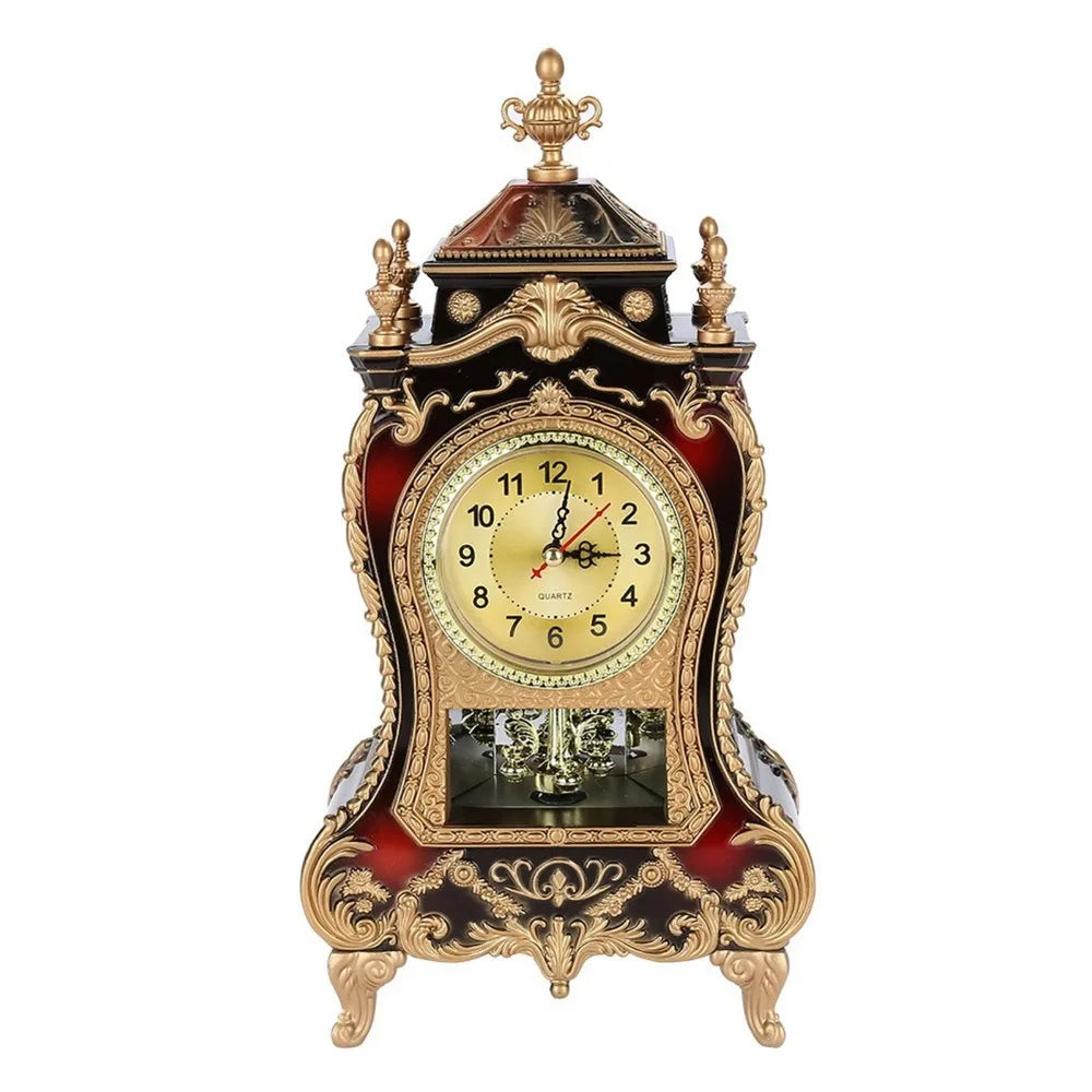 Vintage Desk Clock 12-Song Chiming Retro Clock – White/Brown