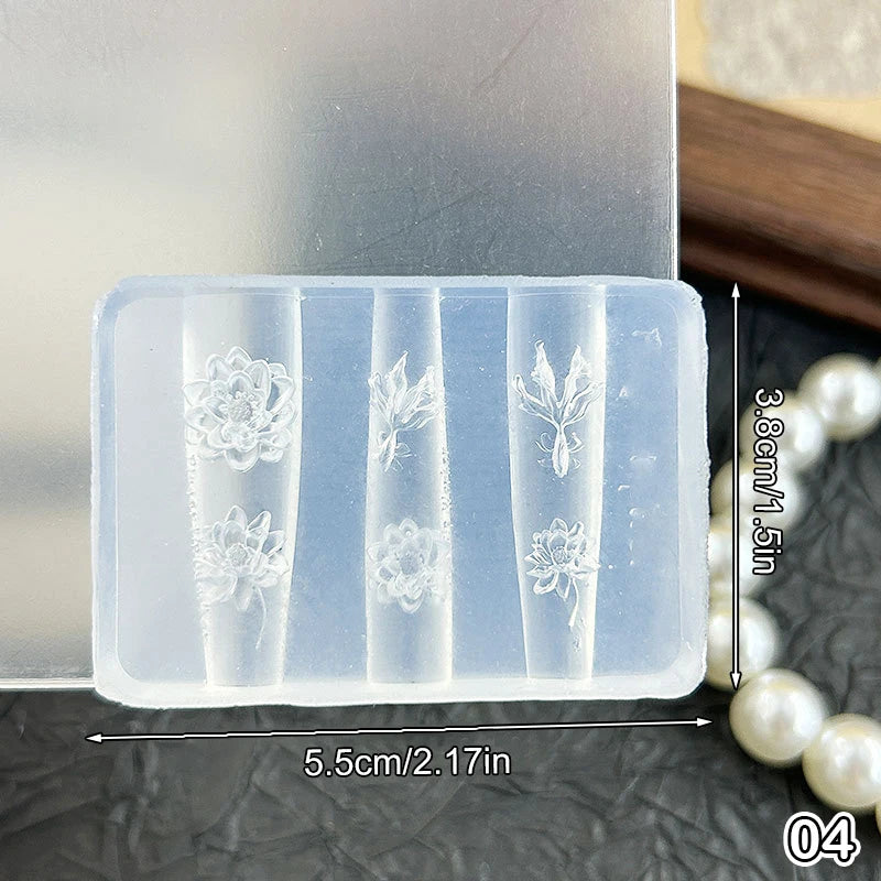 3D Silicone Nail Art Mold – Lotus Lantern Goldfish Carving Stencil