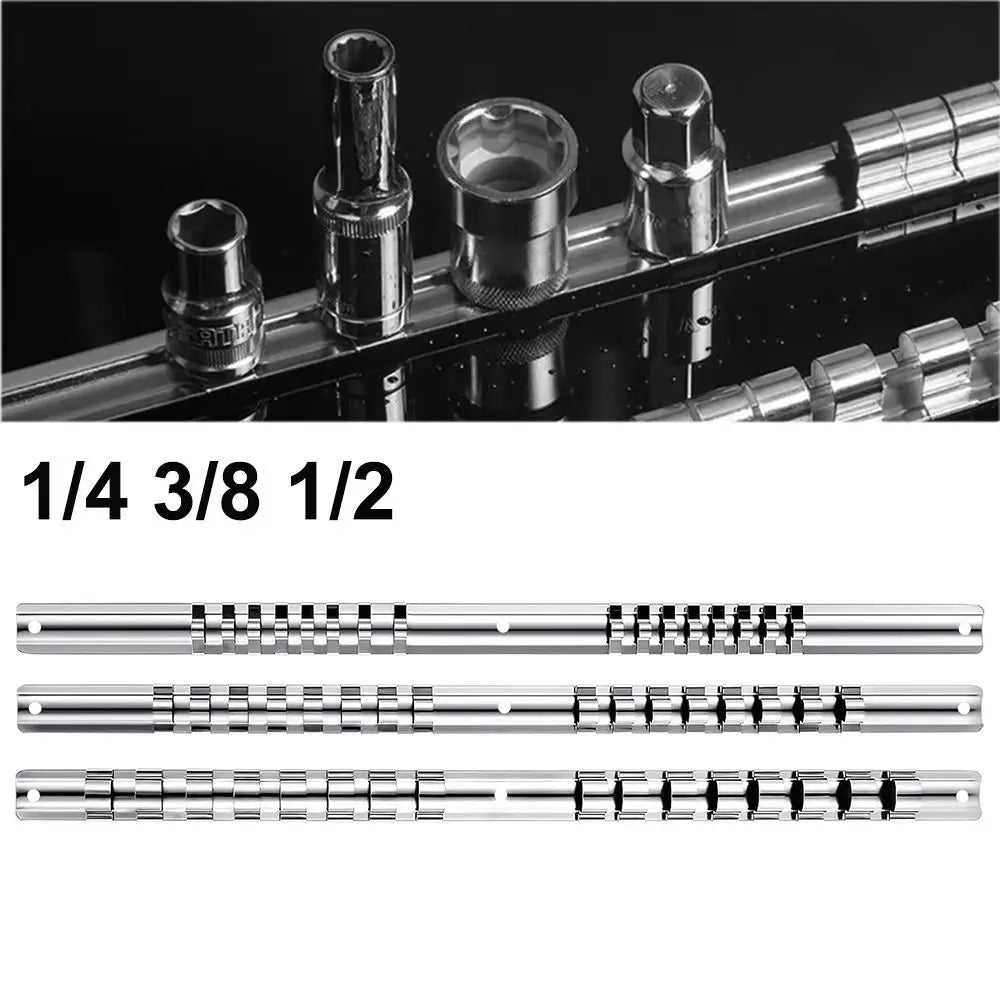 Stainless Steel Socket Storage Rack 16 Clips | 1/4 3/8 1/2"