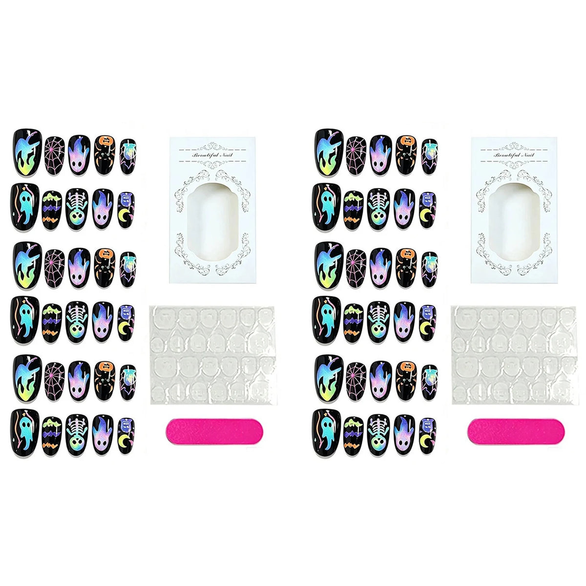 Halloween Black Ghost Press-On Nails – Oval Manicure Kit