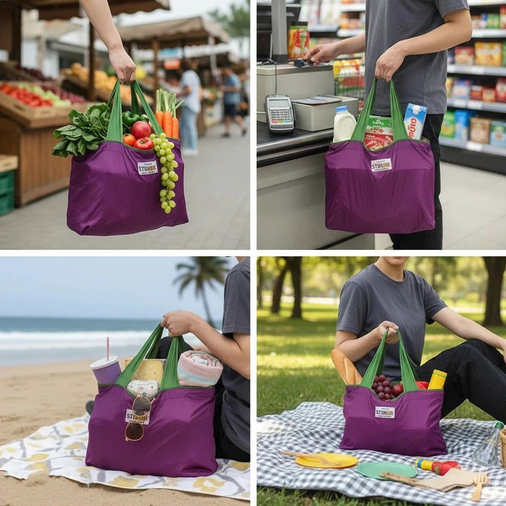 KindFuny Foldable Drawstring Tote Reusable Grocery Shopping Bag