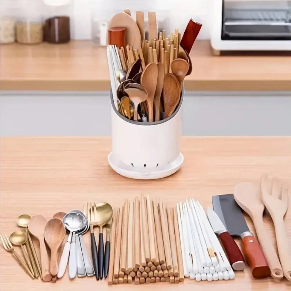 Plastic Cutlery Holder with Drainer – Spoon Fork Knife Organizer