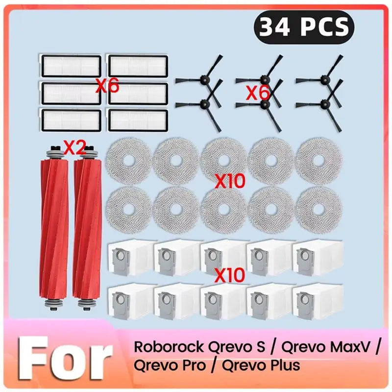 34-Pc Replacement Kit for Roborock Qrevo Pro MaxV S Plus