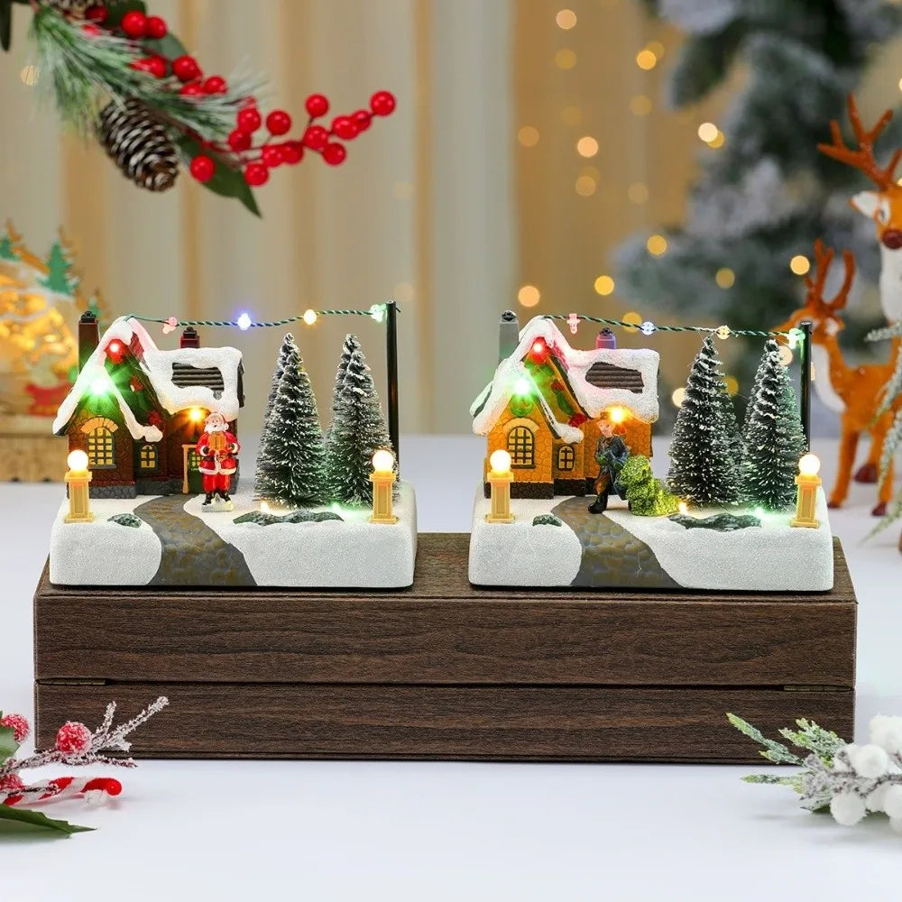 Christmas LED Village Music Box – Glowing Resin Xmas Decor