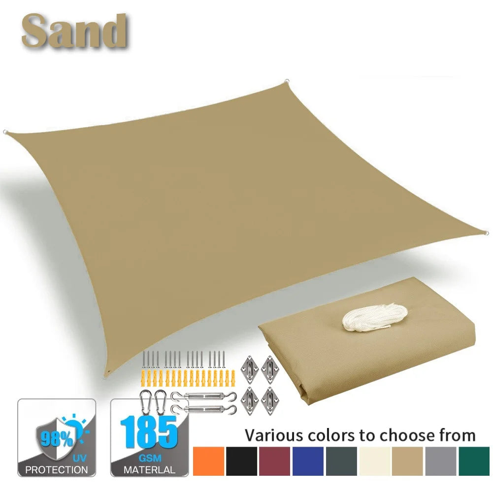 Waterproof Rectangle Sun Shade Sail 98% UV Block + Free Ropes
