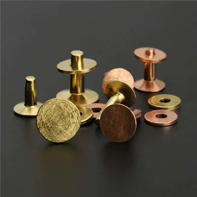 100Pcs Solid Copper Brass Rivets 9mm Cap 12mm Shank Leather