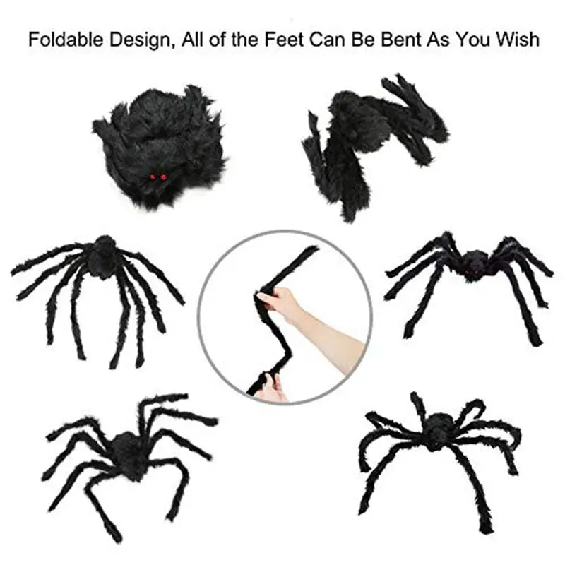 Halloween Spider Decorations Set of 3 – Hairy Bendable Props