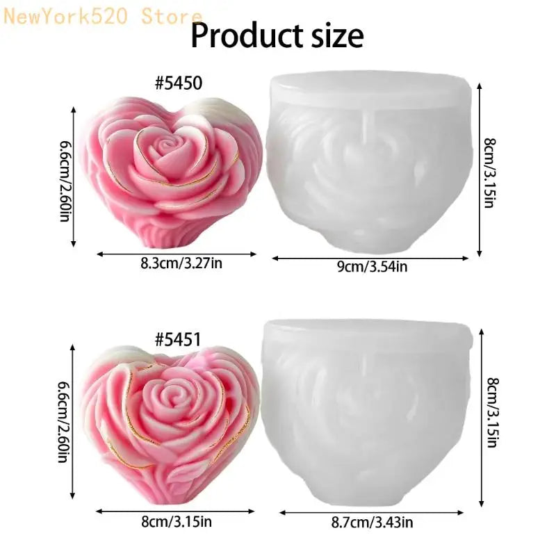 Rose Heart Flower Silicone Mold – Soap, Candle & Resin