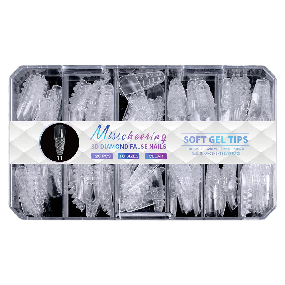 3D Diamond Press-On Nails – 120pc Full Cover Sculpted Nail Tips